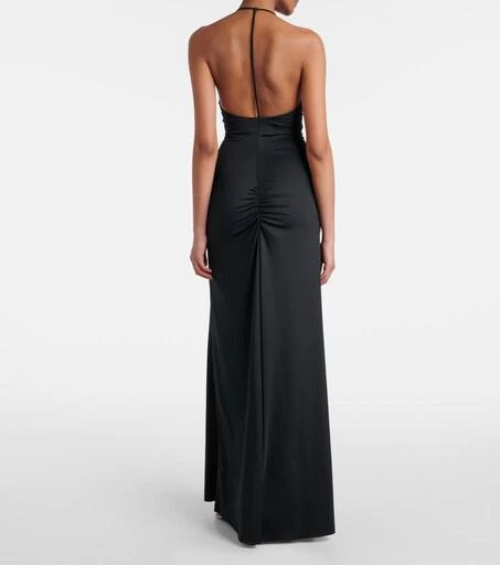 victoria beckham open back dress Open-back draped satin-jersey maxi dress - jade