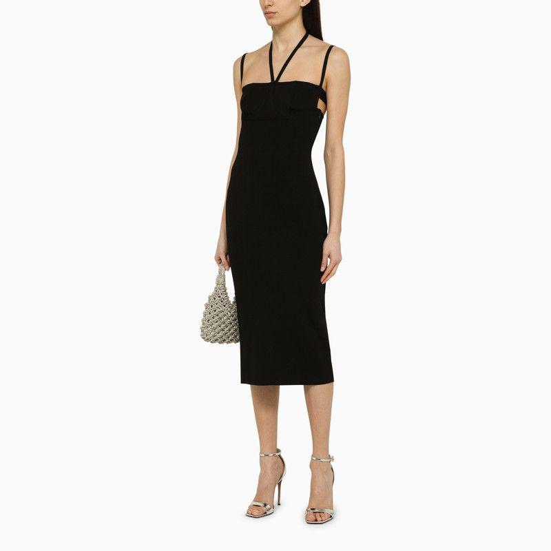 ANDREADAMO BLACK STRETCH MIDI DRESS