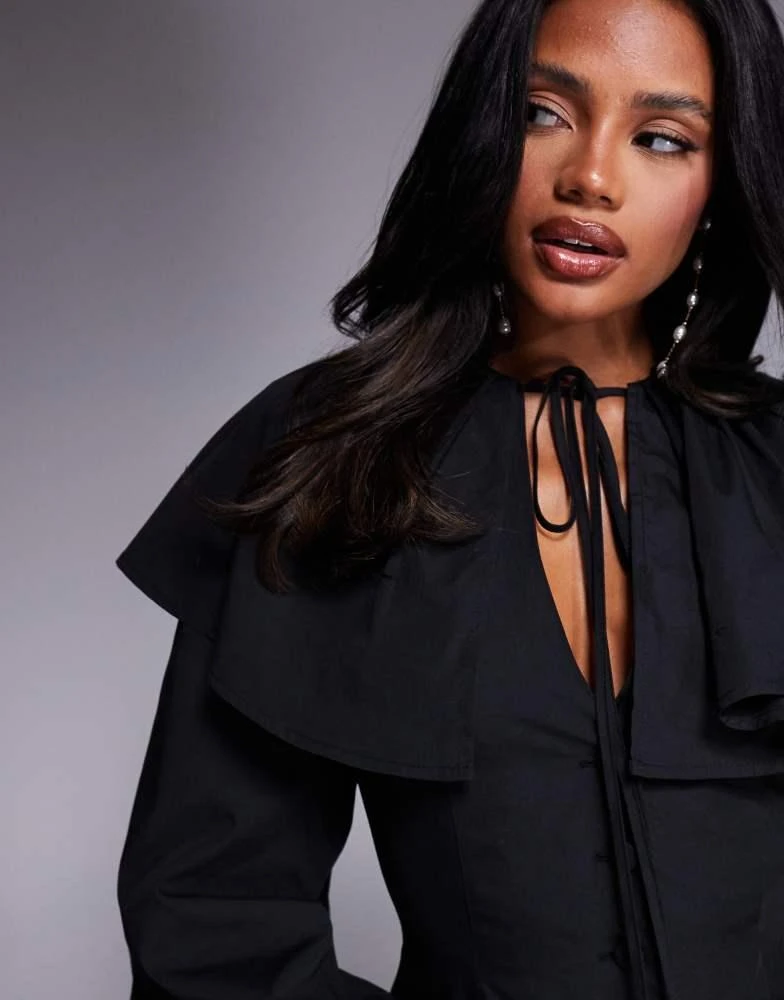 ASOS LUXE pleated collar mini dress in Black with tie detail