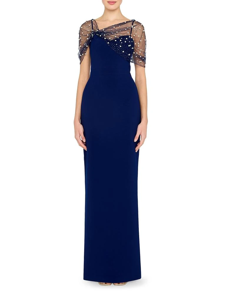 Theia Louella Faux Pearl Shawl Gown
