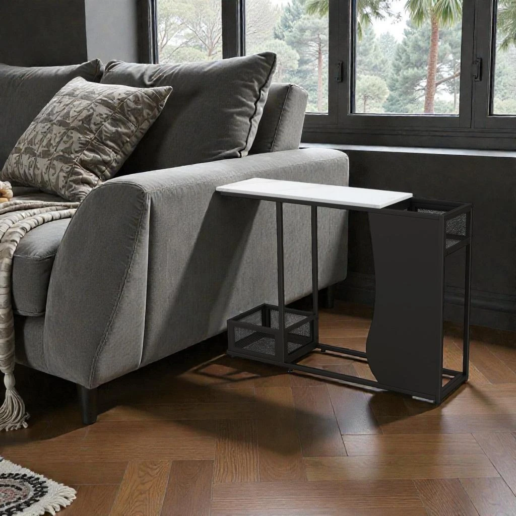 Hivvago Sleek Console Table with 43.5" Marble-Look Top and Plant Placement Feature