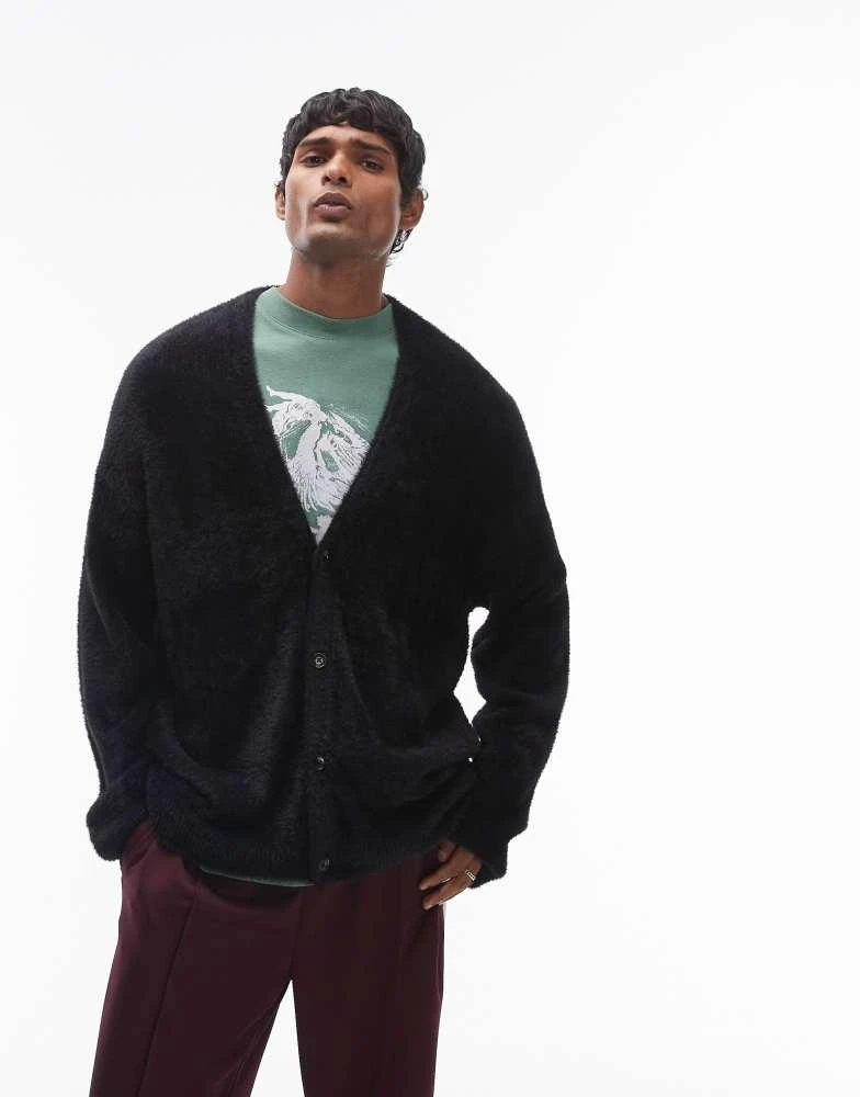 Topman Topman black fluffy cardigan 2