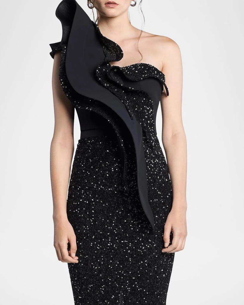 Maticevski Bamboo Sequined Ruffle One-Shoulder Bustier Top 3
