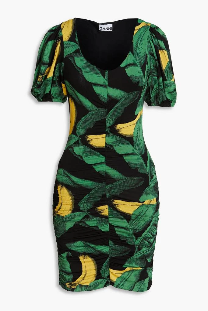 Ganni Ruched floral-print stretch-jersey mini dress 1
