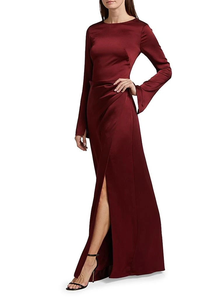 SIMKHAI Qiana Satin Long-Sleeve Draped Gown 4