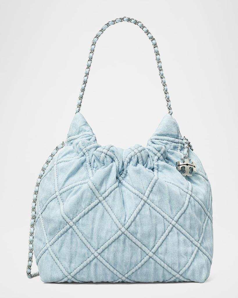 Tory Burch Fleming Mini Quilted Denim Hobo Bag