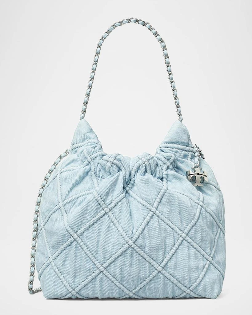 Tory Burch Fleming Mini Quilted Denim Hobo Bag 1