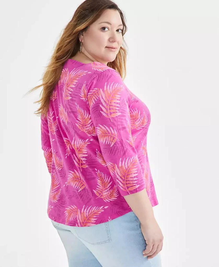 Macy's Plus Size Printed Cotton Square-Neck Top, Created for Macy's 4