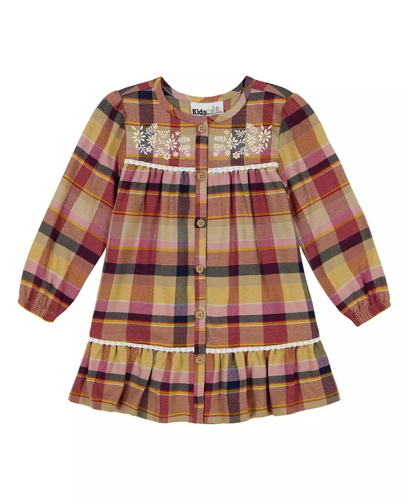 KIDS HEADQUARTERS Toddler and Little Girls Plaid Flannel Crochet Trim Dress