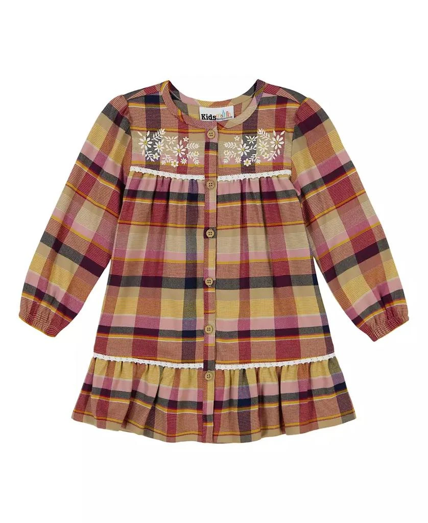 KIDS HEADQUARTERS Toddler and Little Girls Plaid Flannel Crochet Trim Dress 1