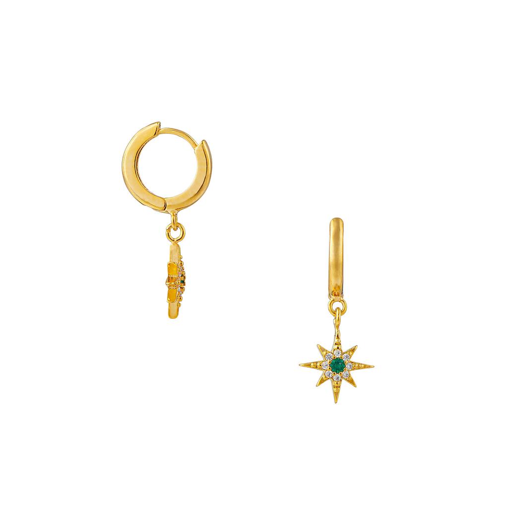 Orelia London Emerald Starburst Pavé Huggie Hoop Earrings