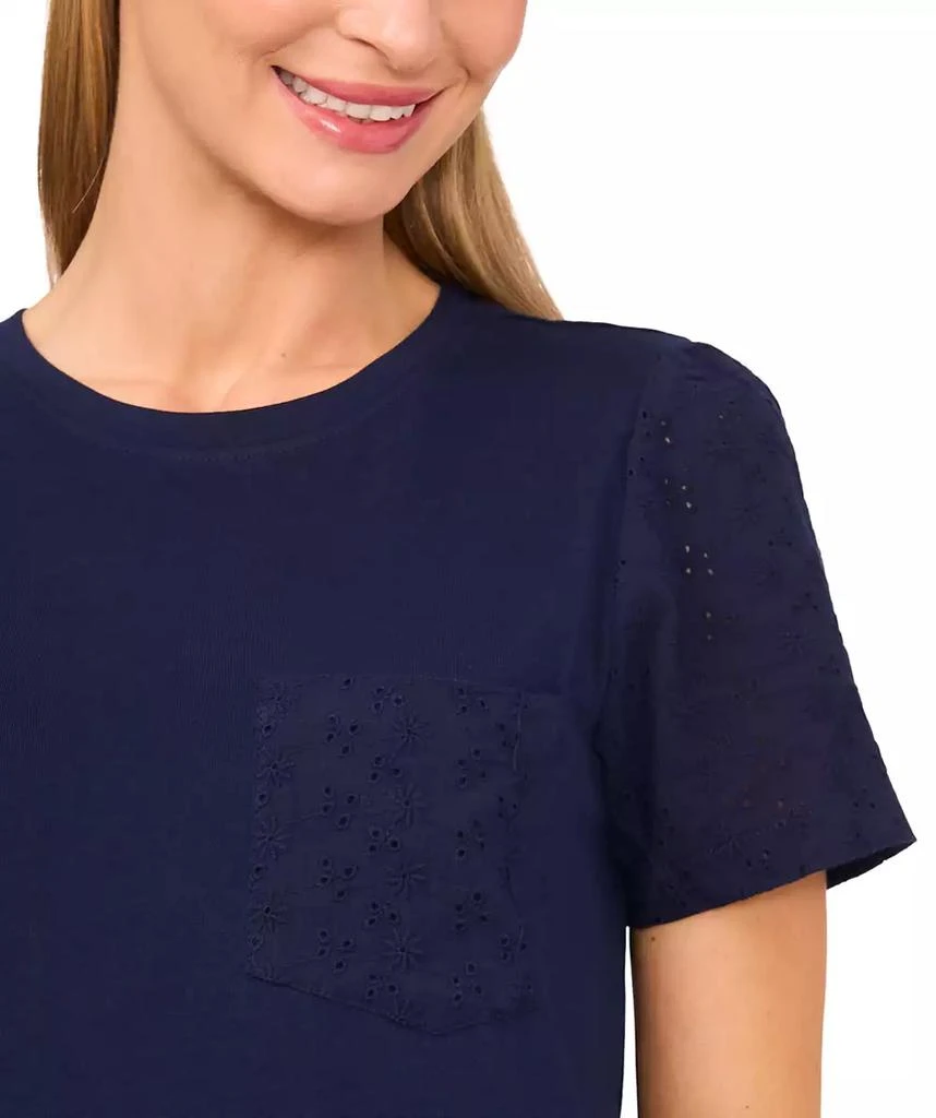 CeCe Women
s Cotton Eyelet-Sleeve Patch-Pocket T-Shirt 2