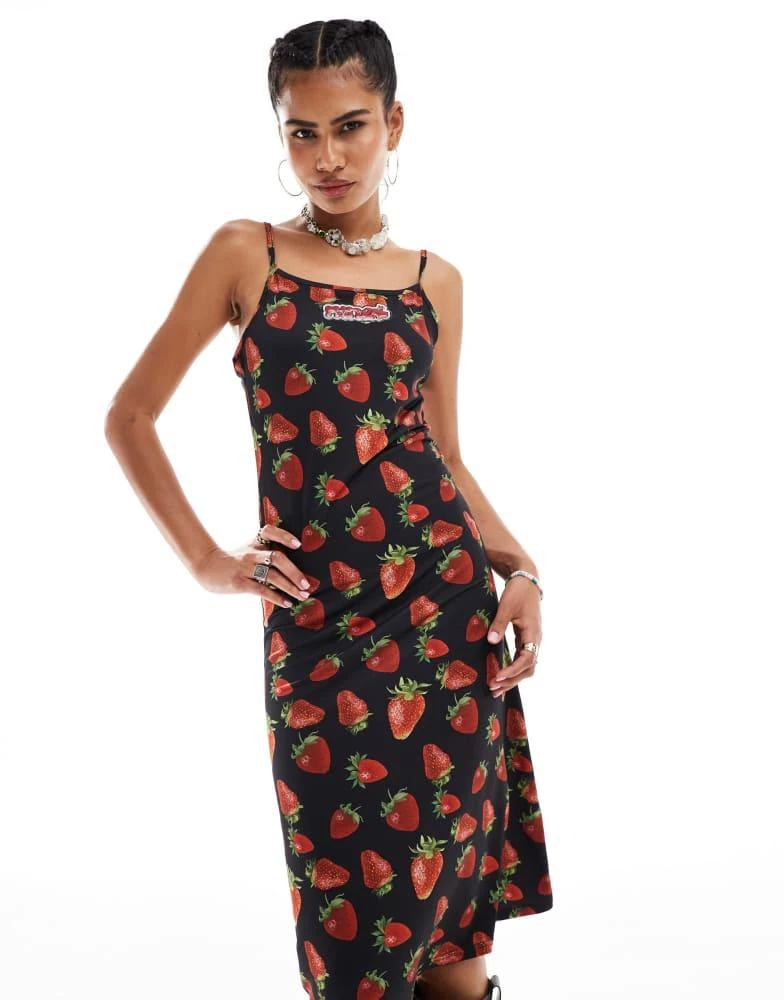 minga Minga London cami midi dress with strawberries print in black 3