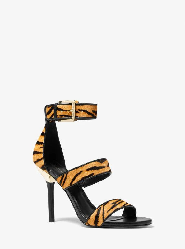 Michael Kors Amal Tiger Print Calf Hair Sandal 1