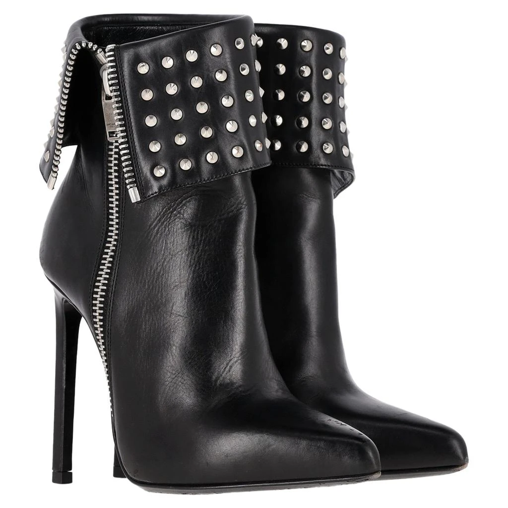 Yves Saint Laurent Paris Fold Over Studded Booties in Black Leather 2