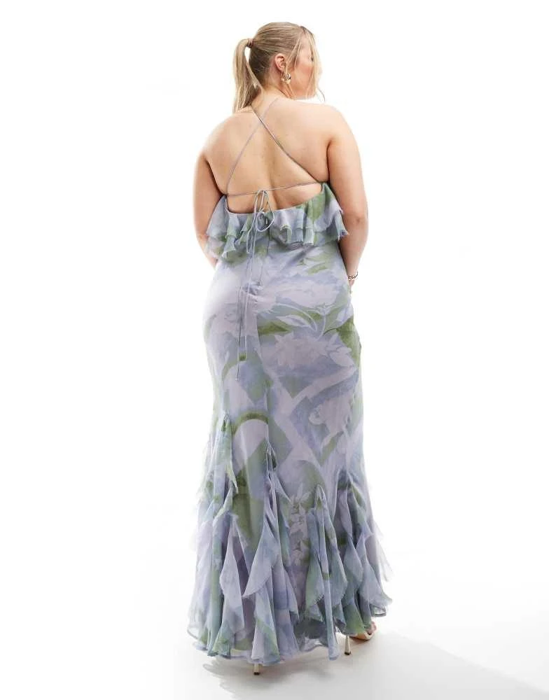 ASOS ASOS DESIGN Curve ruffle halter bias maxi dress with ruffle hem in soft floral print 2