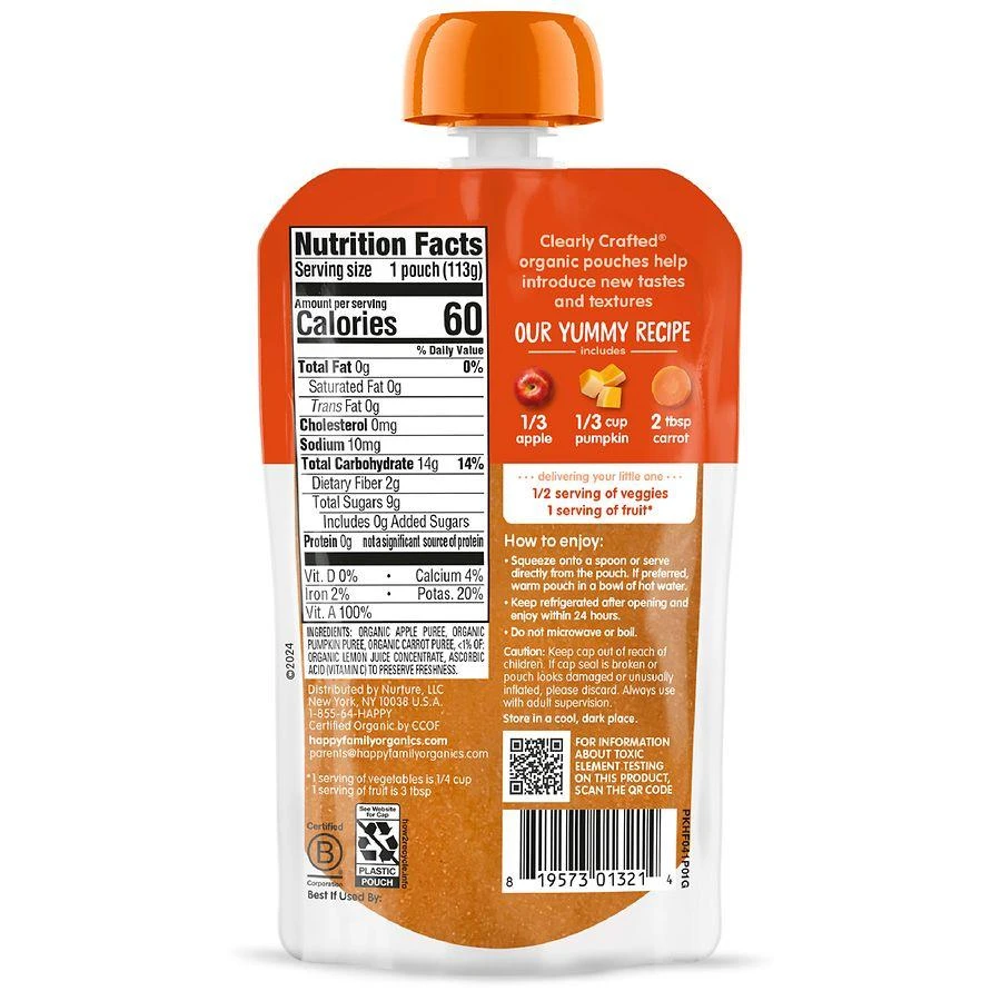 Happy Baby Organics Clearly Crafted Stage 2 Apples, Pumpkin & Carrots Pouch Apple/Pumpkin/Carrot 3
