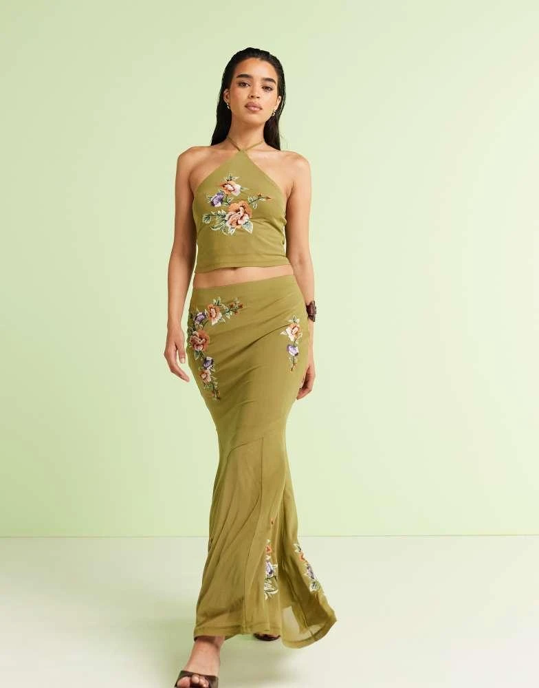 Shop ASOS DESIGN co-ord embroidered fishtail maxi skirt in green on Sale at  BeyondStyle  Get 49% Off ASOS DESIGN co-ord embroidered fishtail maxi skirt  in green with Limited-Time Flash Deals, Exclusive