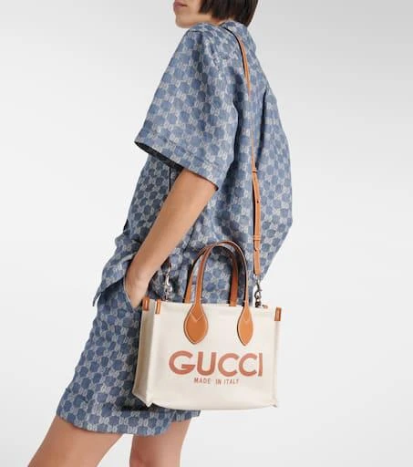 Gucci Mini logo leather-trimmed canvas tote bag 2