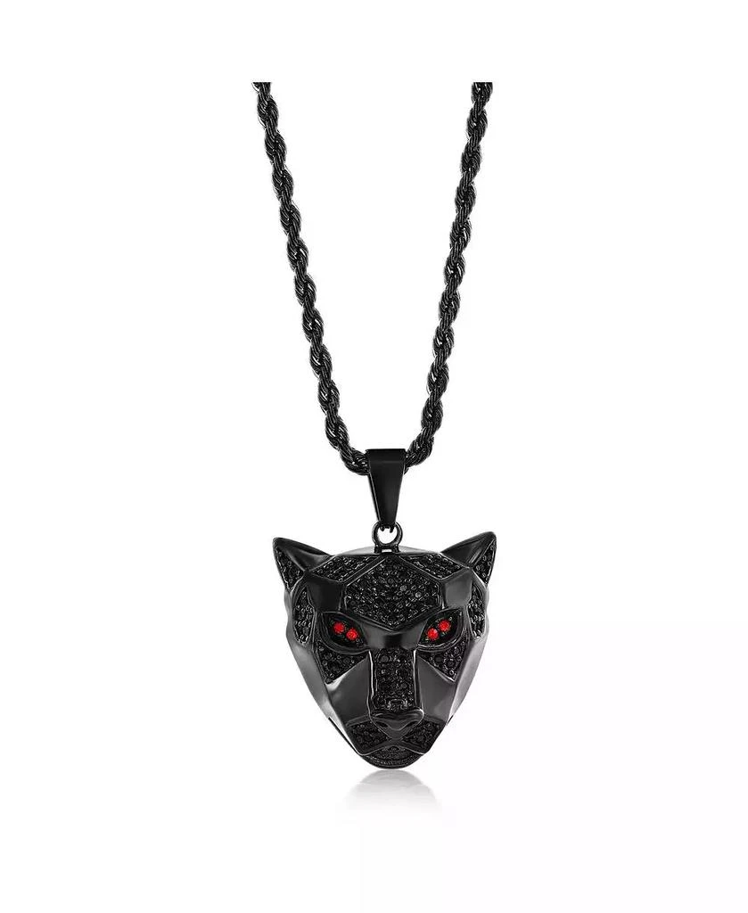 Metallo Stainless Steel Black Plated Panther with Ruby CZ Eyes Necklace