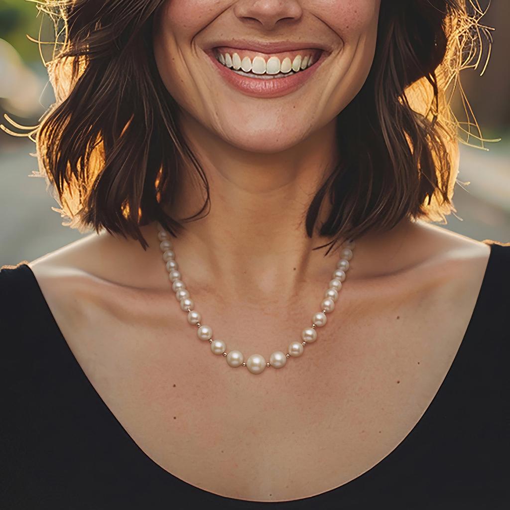Ross-Simons 6-9mm Cultured Pearl Station Necklace – 18kt Gold Over