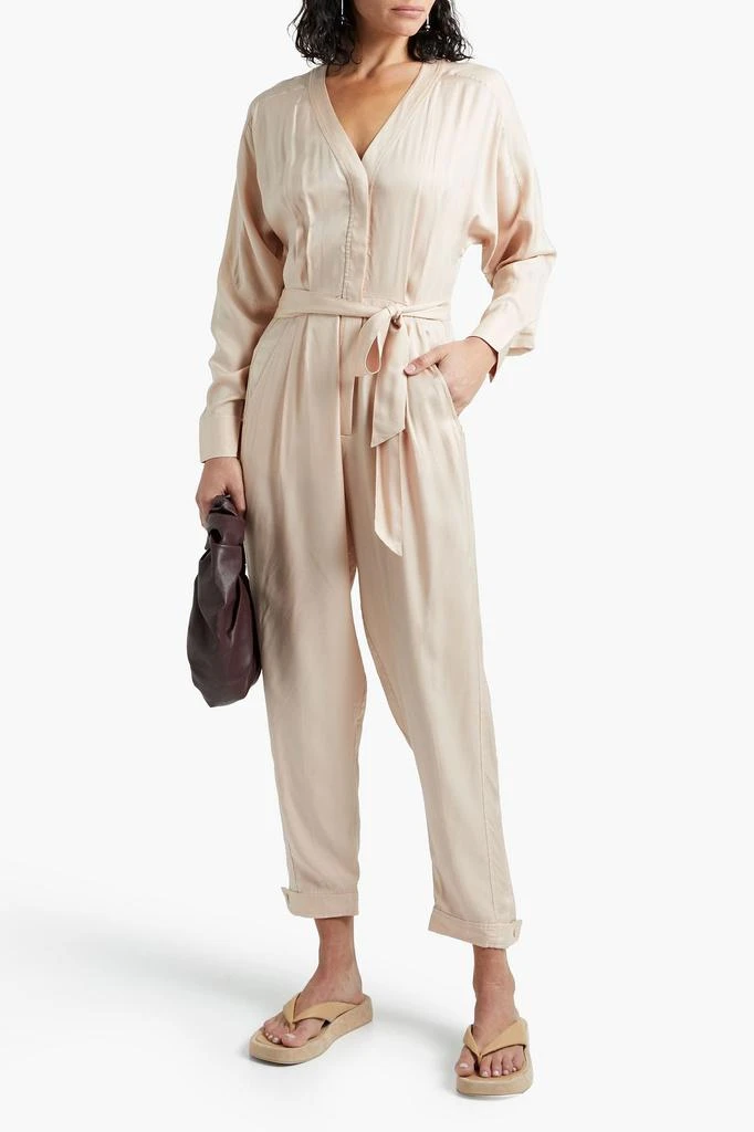 Equipment Pommine belted pleated satin jumpsuit 2