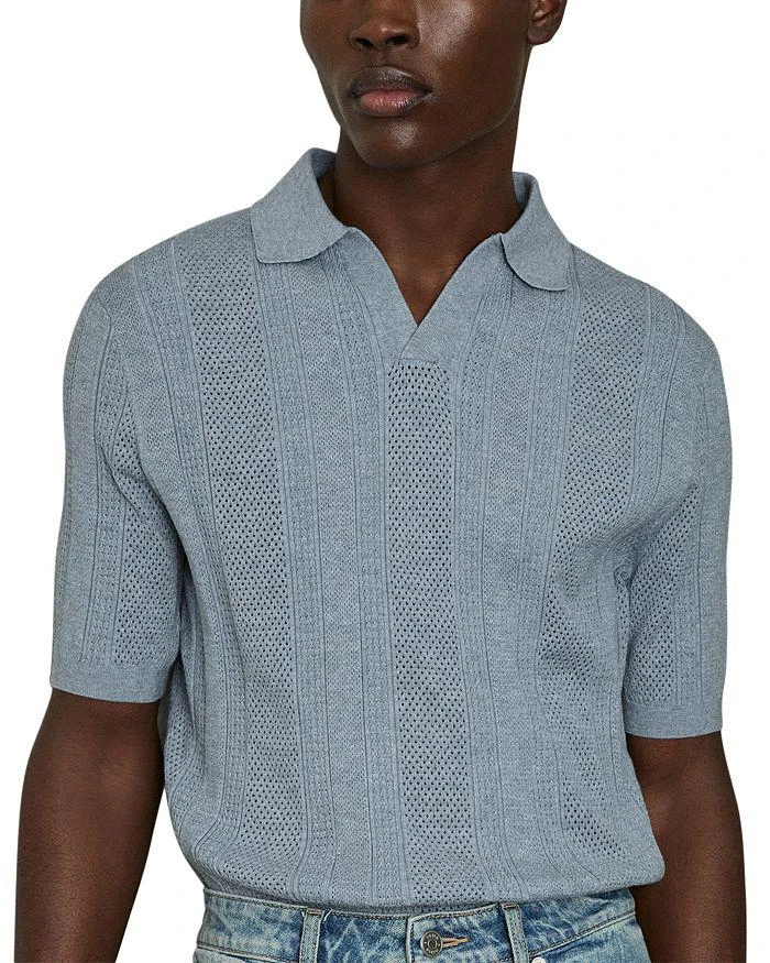 REISS Kansas Open Collar Stripe Textured Knitted Polo Shirt 1