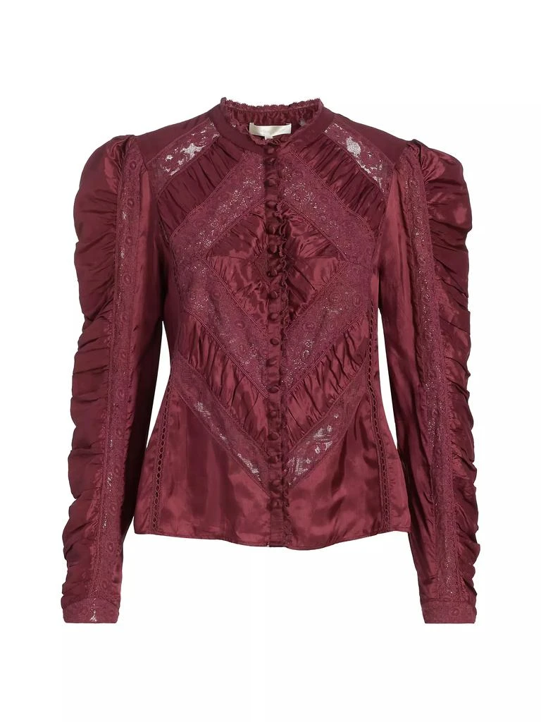 LOVESHACKFANCY Isaline Ruched Lace Long-Sleeve Top 1
