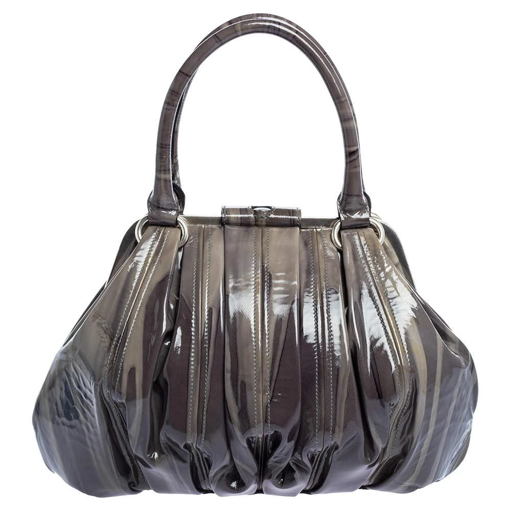Alexander McQueen Alexander McQueen Grey Patent Leather Elvie Satchel 4