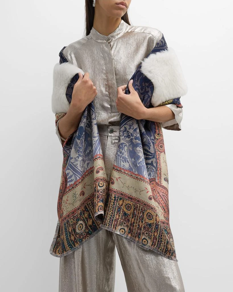 Pierre-louis Mascia Multi-Patterned Silk & Shearling Scarf 7