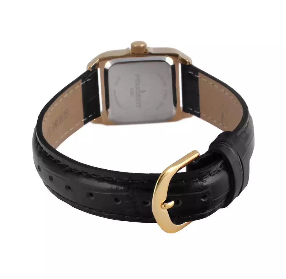 Peugeot Women's 34x24mm Tank Watch with Crystal Bezel Black Leather Strap 2