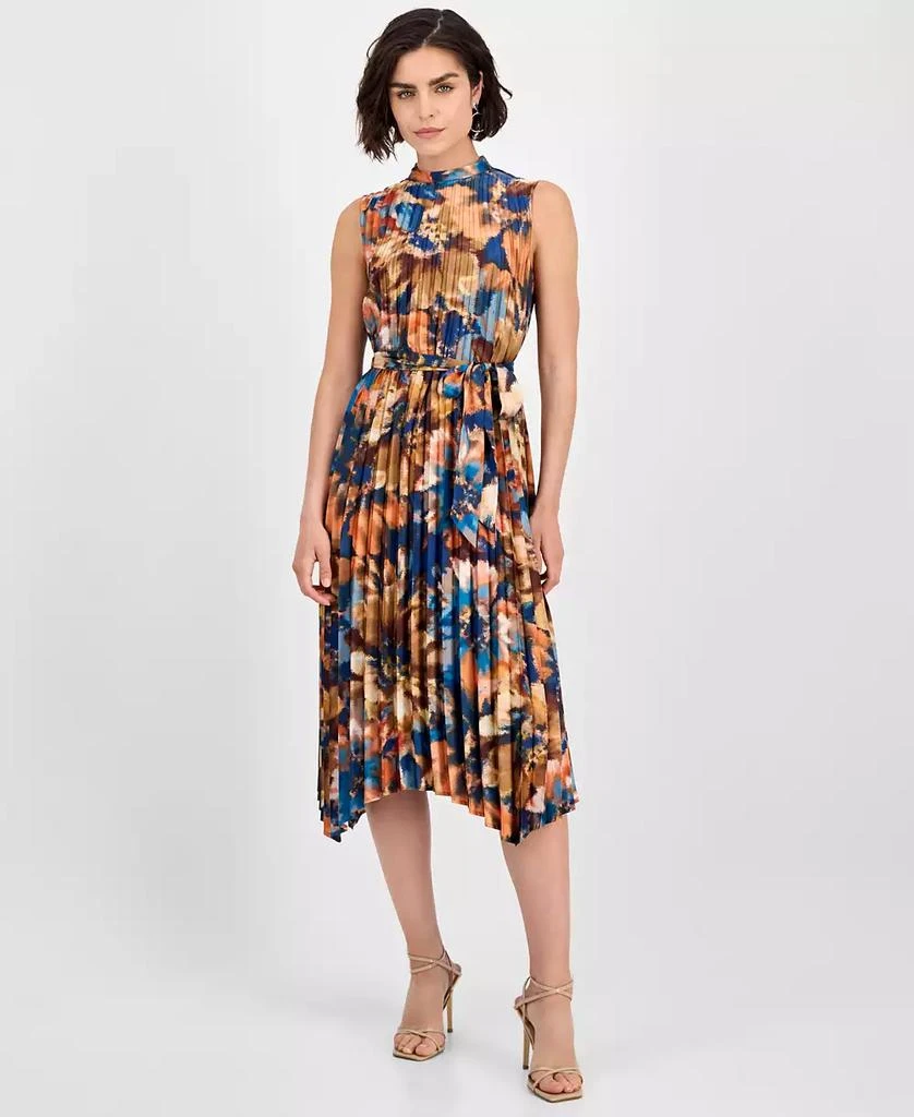 Tahari Women's Printed Pleated Sleeveless Midi Dress 1