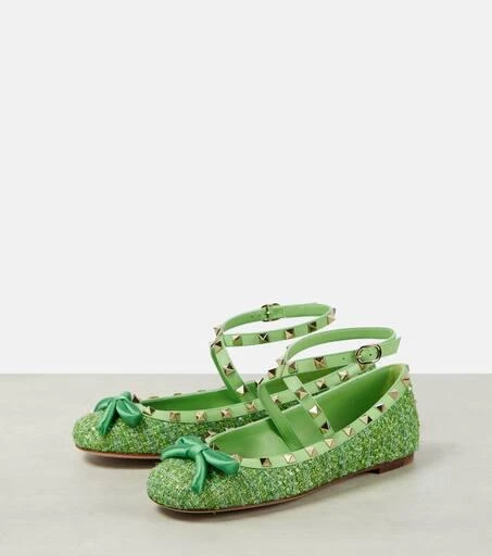 Valentino Rockstud tweed lamé ballet flats 5