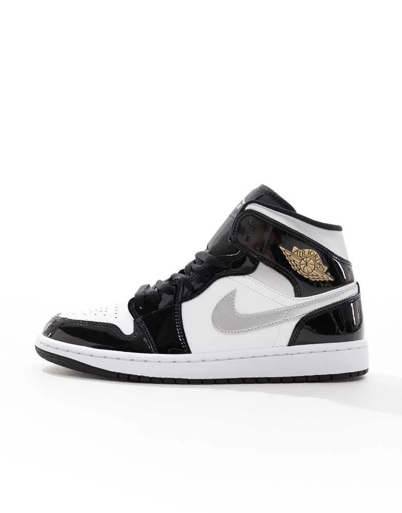 Jordan Nike Air Jordan 1 Mid trainers in white, black and silver 2