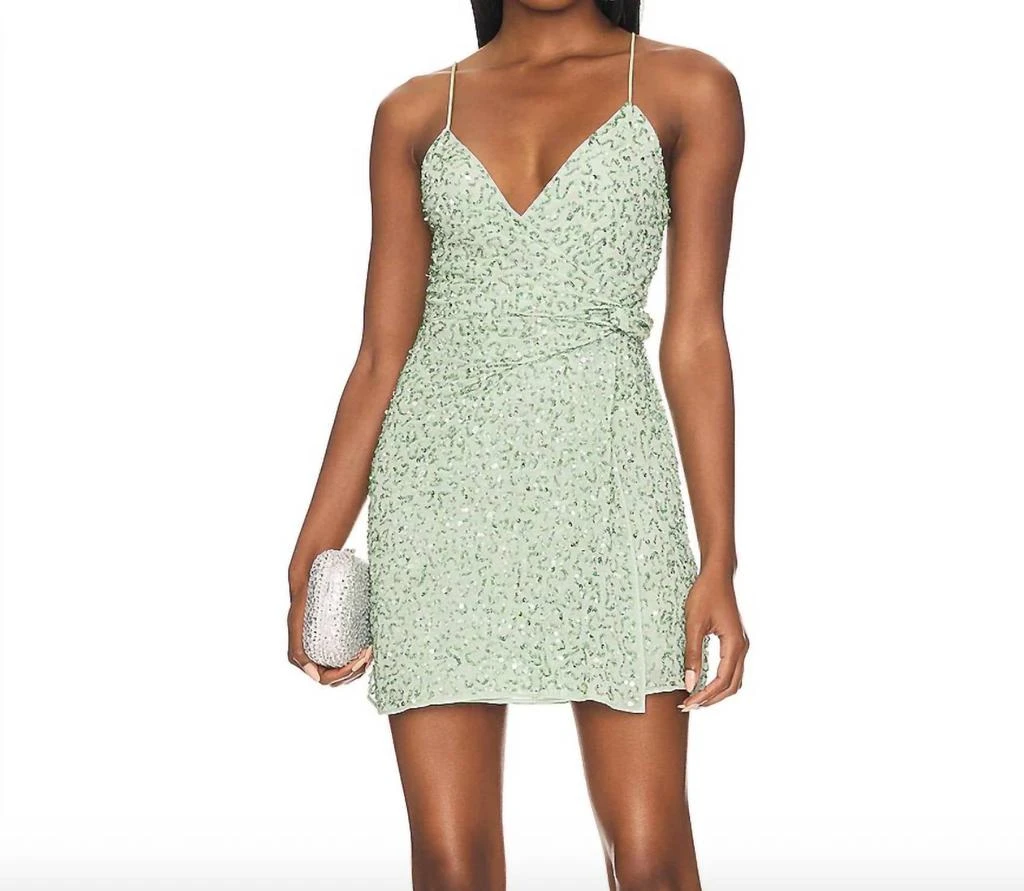 Alice + Olivia Celestine Embroidered Wrap Dress In Light Sage 1