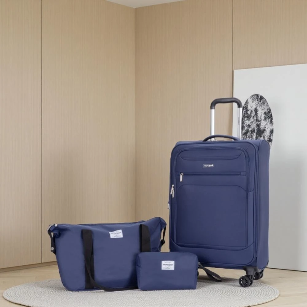 BreeBe Softshell Suitcase Spinner Wheels Terylene Polyester Luggage Set with Carry On, Travelbag, and Toiletry Bag in Blue 2