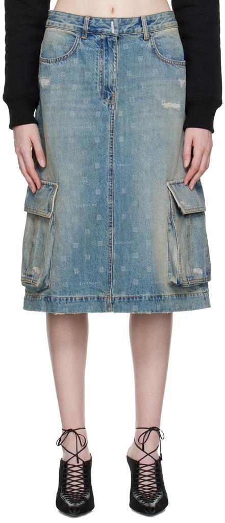 Givenchy Blue 4G Denim Midi Skirt