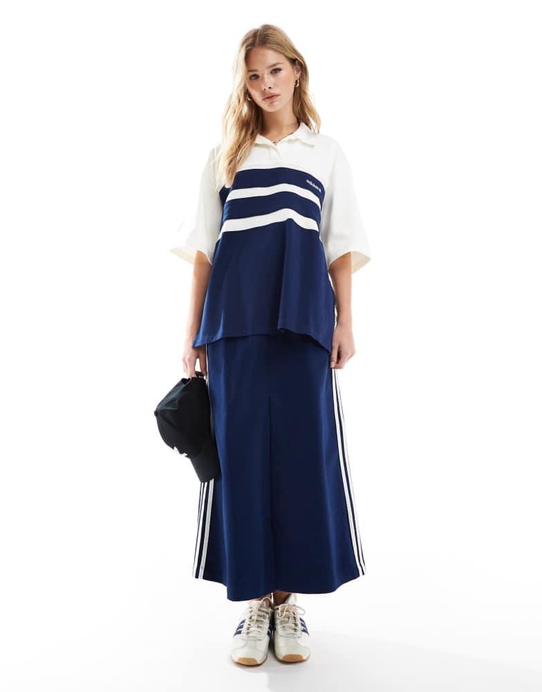 Adidas adidas Originals polo top in off white and indigo stripe