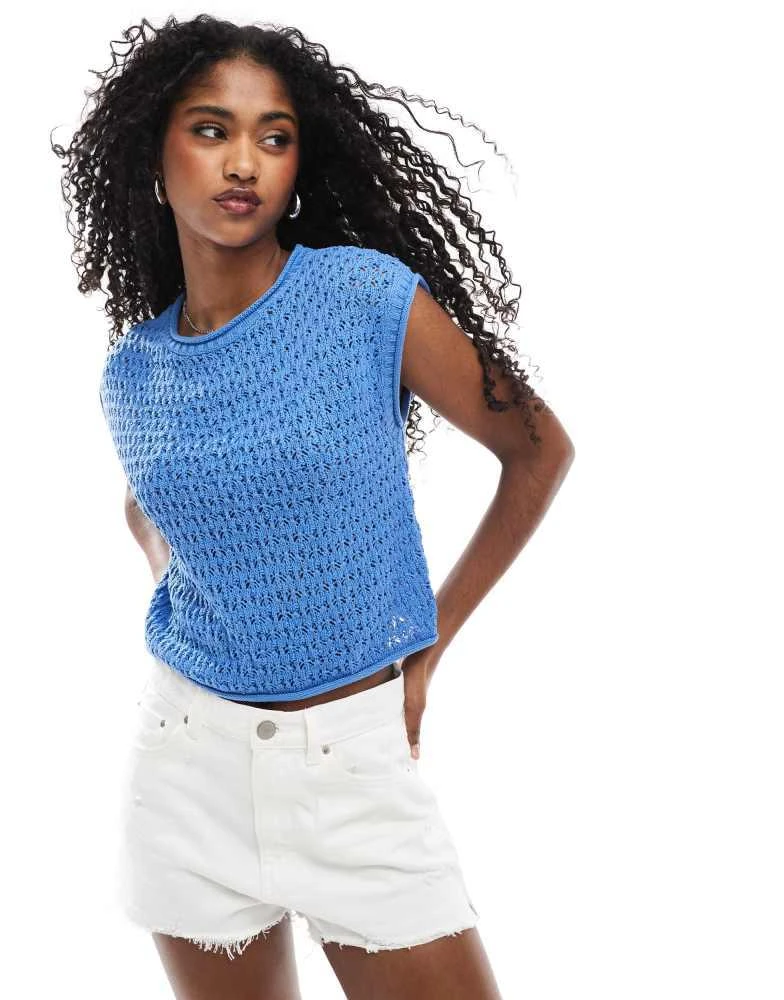 ASOS ASOS DESIGN crochet knit tank top with open back in light blue 2