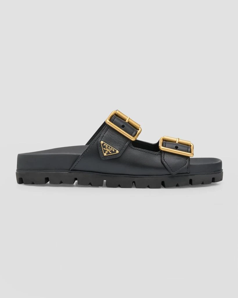 Prada Leather Dual-Buckle Slide Sandals 1