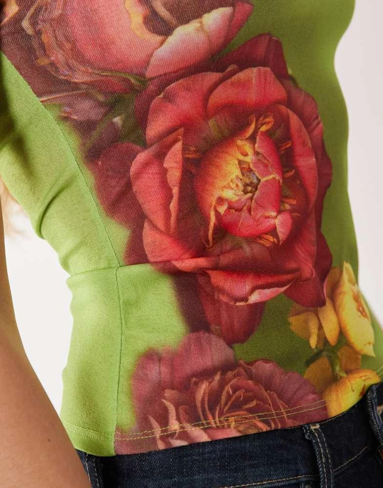 ASOS ASOS DESIGN short sleeve baby top in green with floral print 3