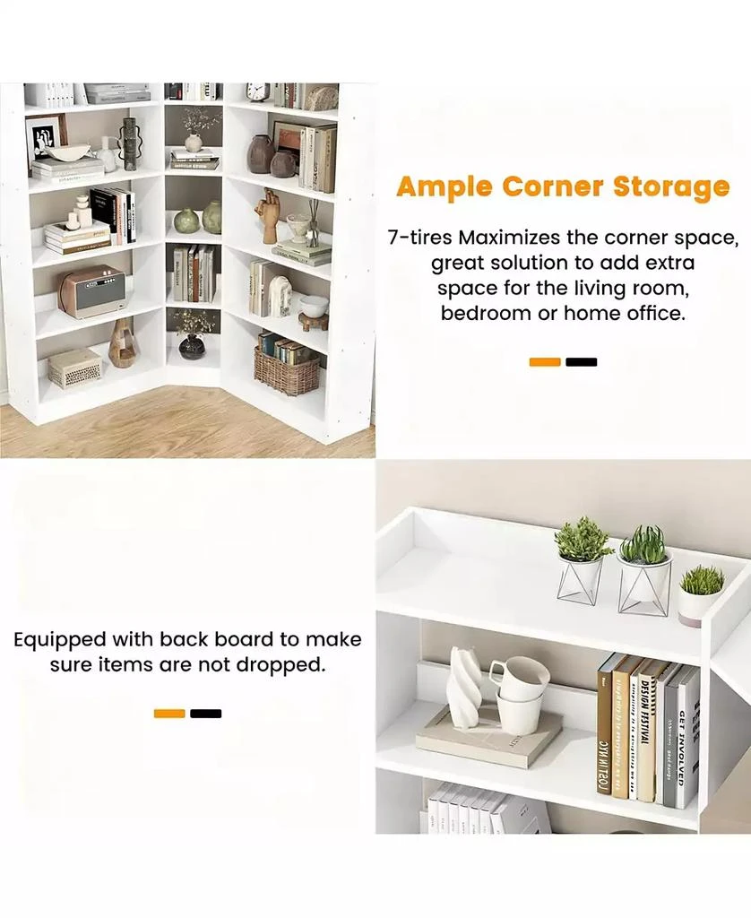 YIGII L Shaped Corner Bookshelf 6 Tiers Storage Display Rack 4