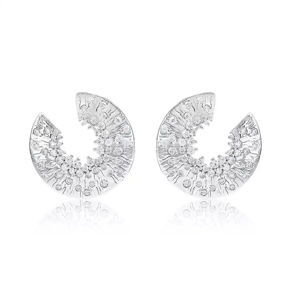 Suzy Levian New York Suzy Levian Sterling Silver Cubic Zirconia Open Circle Crescent Earrings