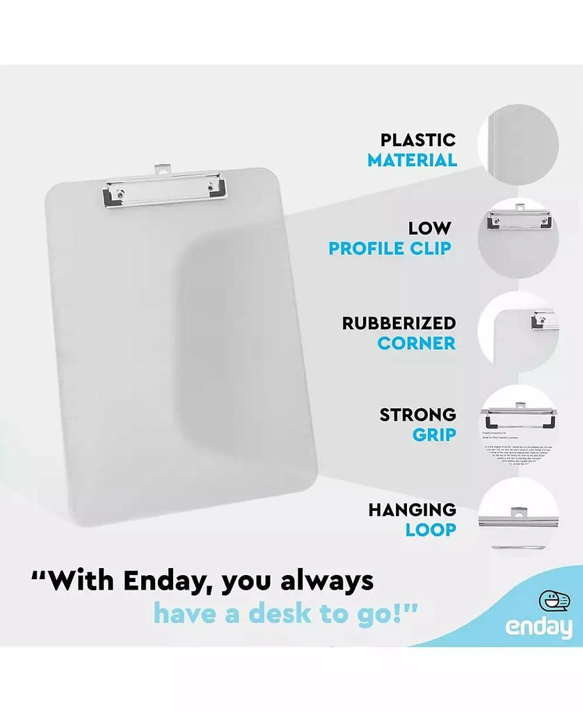 Enday Plastic Clipboard Standard Size Pink, Translucent Low Profile Clip Board, Hangable Clipboard, 12.7” x 9”, Holds 100 Sheets, 1 Pc - by Enday 3
