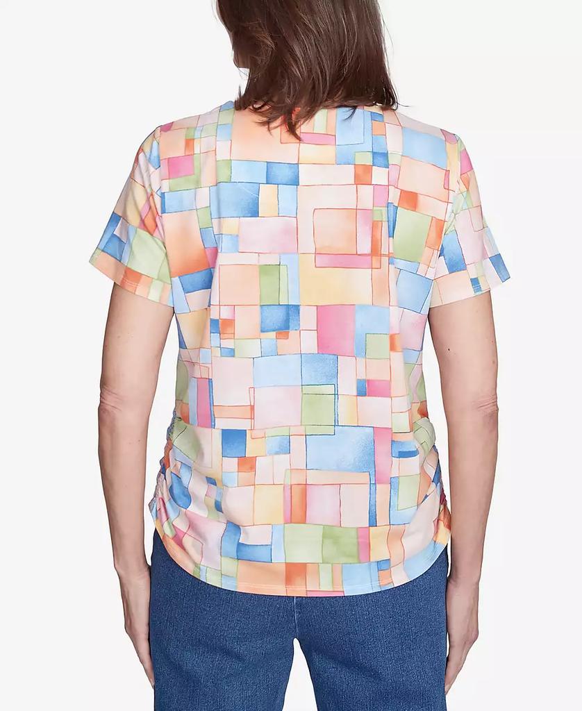 Alfred Dunner Petite  Color Block Tile Top with Side Ruching