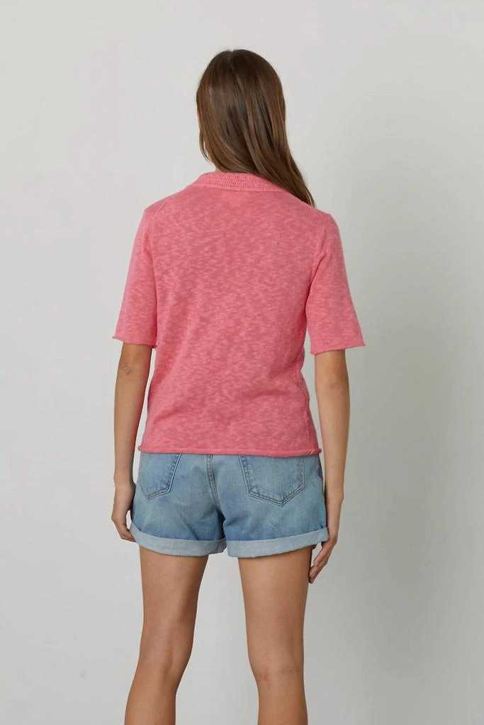 Velvet by Graham & Spencer Velvet Linen Polo Torie Top In Rose 3