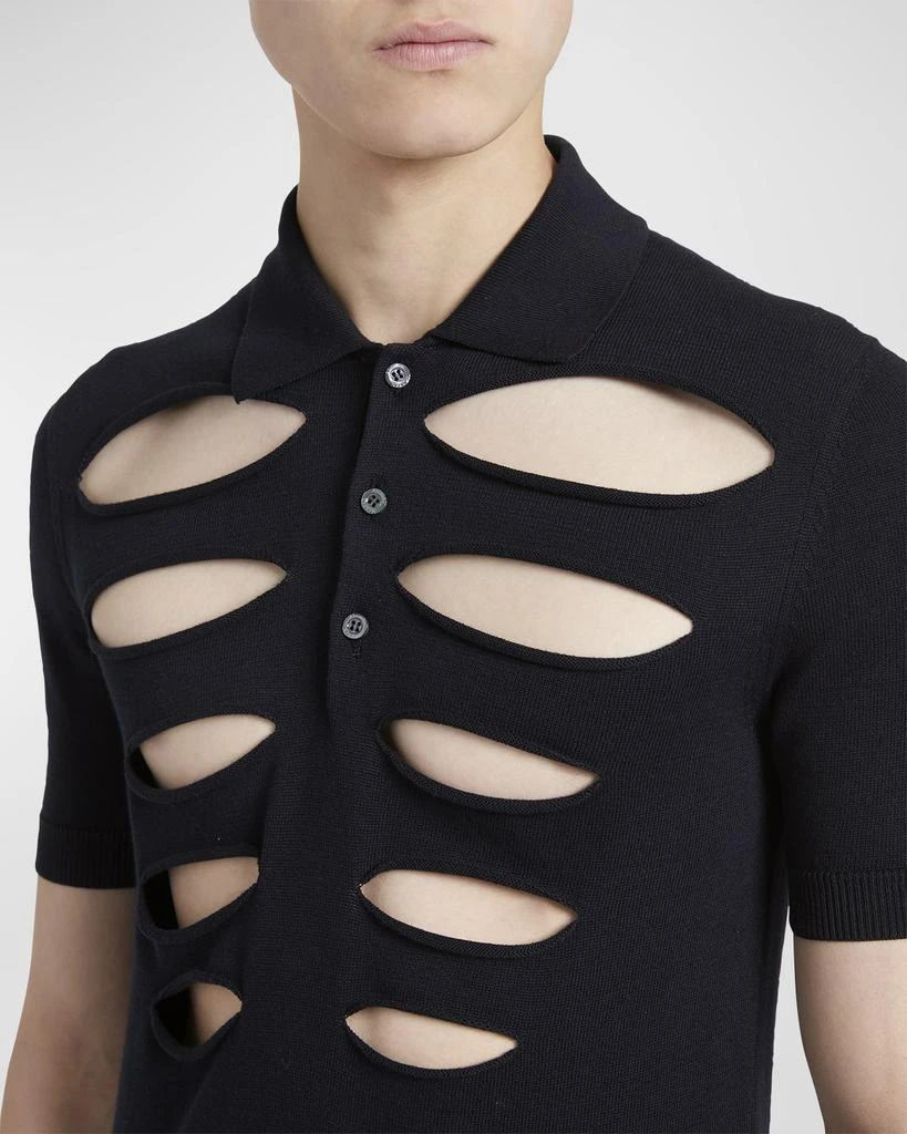 Alexander McQueen Men's Slit Cotton Polo Shirt 7