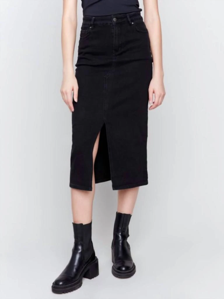 CHARLIE B Long Denim Skirt In Black 1