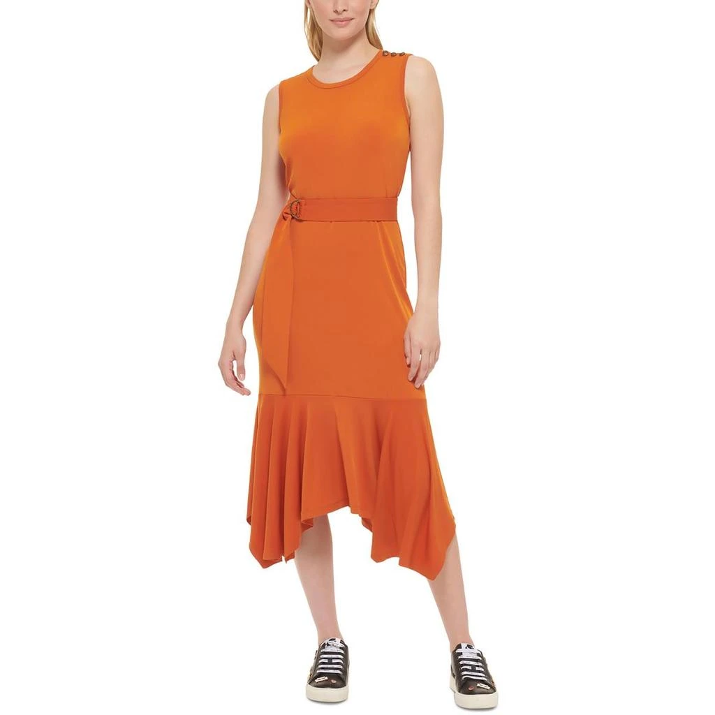 open lace back dress KARL LAGERFELD PARIS High Neck Pleated Dress