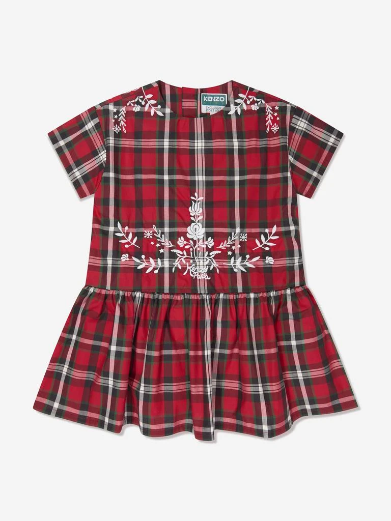 Kenzo KENZO Girls Checked Embroidered Dress in Red 1